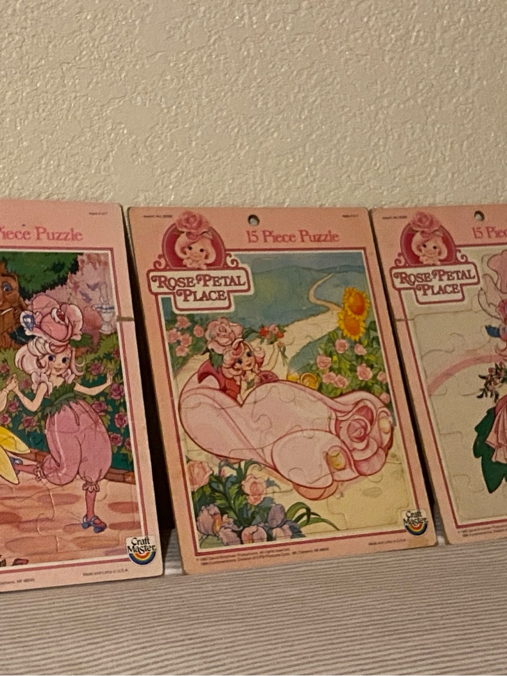 Vintage 1984 Rose Petal Place  3 pack of  Puzzles-Pink Floral Girl